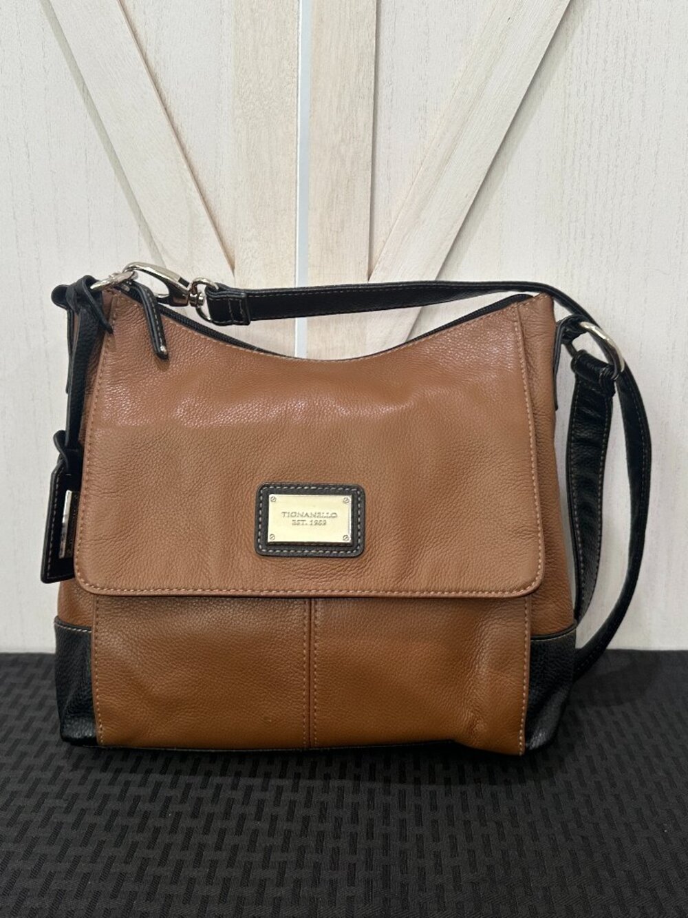 Tignanello Pebbled Leather Crossbody Bag, Tan & Black Colorblock